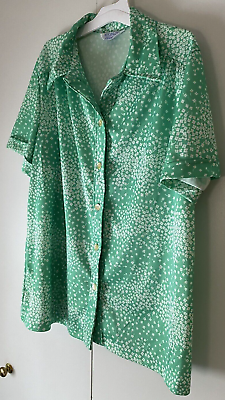 #ad Vintage 70#x27;s Sears Button Up Shirt Womens Size XL Green and White Floral Print $17.00
