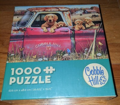 #ad Cobble Hill Farm Golden Retriever Puppy Red Pick Up Truck 1000 Pc Jigsaw Puzzle $12.99