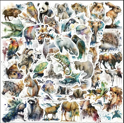 #ad 10pcs Watercolor Animal Zoo Stickers Scrapbooking Journaling Christmas Gift $2.99