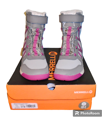 #ad MERRELL Girls Kids SNOW CRUSH 2.0 Waterproof Boots Size 7 Gray amp; Berry MK163129 $26.95