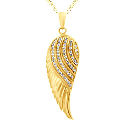 #ad 1 10 Ct Round Diamond Angel Wing Pendant Necklace 14K Yellow Gold Plated $130.63