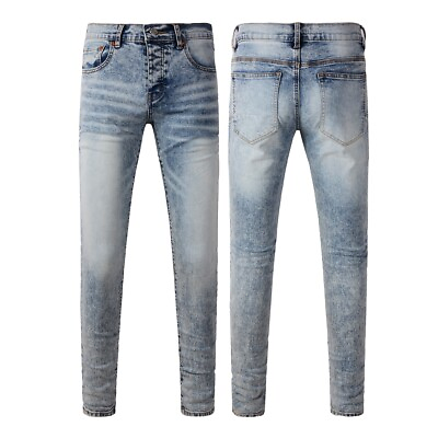 #ad New Pop Purple Brand Men#x27;s Make Old Pants Bleach Skinny Blue Denim Jeans PB9053A $59.33