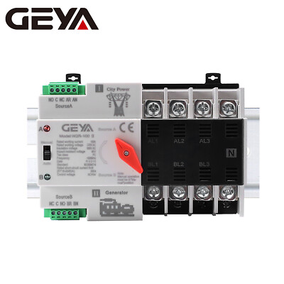 #ad GEYA Automatic Transfer Switch 4P 100A 110V Grid to AC generator Dual Power RAIL $48.91