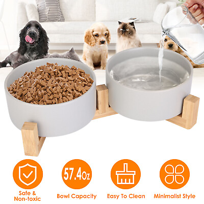 #ad Elevated Dog Bowl Pet Feeder Ceramic Raised Food Water Stand w 2 Bowls Feeding $25.50
