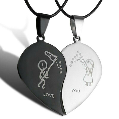 #ad 2pcs Stainless Steel Couple Necklace His and Hers Kiss Love Boyfriend Girlfriend $11.99