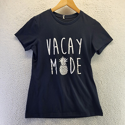 #ad Pineapple Vacay Mode Shirt Womens Sleeve Small Black Vacation Short Sleeve Top $16.88