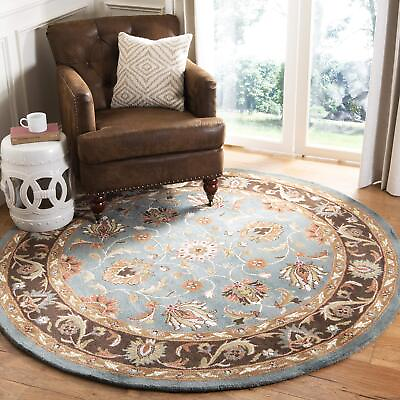 #ad Heritage Collection Area Rug 3#x27;6quot; Round Blue amp; Brown Handmade Traditional... $64.65