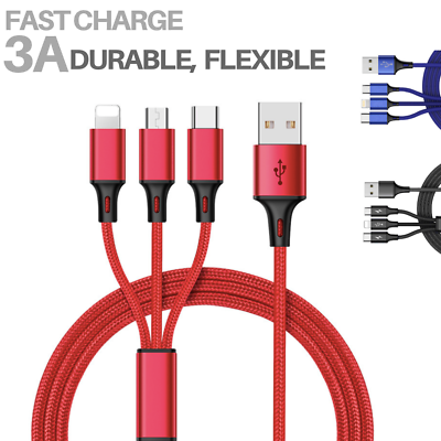 #ad New 3 in 1 Nylon USB Charging Cord Cable iPhone Micro USB Type C Sync charge $8.93