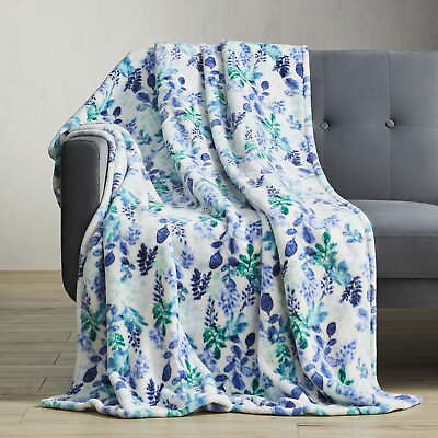 #ad 50quot; x 72quot; Blue Floral Polyester Throw Blanket Oversized Throw Contemporary US $14.37