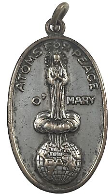 #ad Vintage Catholic 1960s Mary Atoms For Peace St Michael Silver Tone Medal $69.99