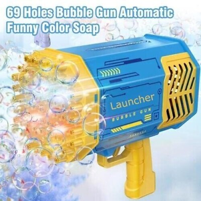 Bubble Gun Rocket Launcher Machine 69 Holes Colorful Lights Great Holiday Gift $17.99