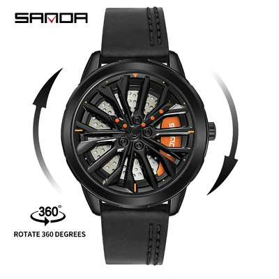 #ad Mens Rim Hub Watch Wheel Wristwatches Sport Car Creative 360 Spinning $38.00
