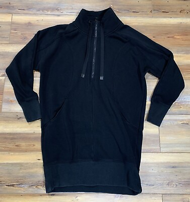#ad Athleta Black Cozy Karma Half Zip Pullover Sweatshirt Long Size Medium Fleece $15.99
