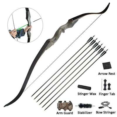 #ad 60#x27;#x27; Takedown Recurve Bow Kit Arrow 25 60lbs Archery Wooden Riser Hunting Target $130.65