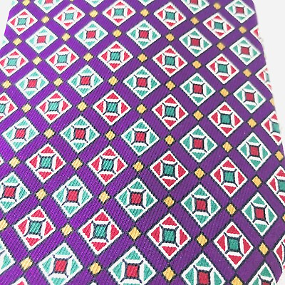 #ad JoS A Bank Corporate Collection Purple Geo Pattern Hand Made 100% Silk 59quot; Tie $13.00