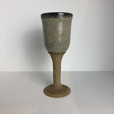 #ad Handmade Wheel Thrown Signed Pottery Stemmed Wine Goblet Cup 7.25” x 2.75” $9.95