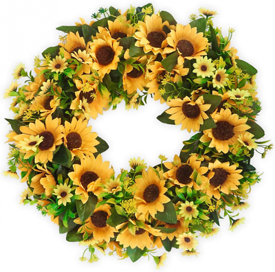 #ad BOMAROLAN Artificial Sunflower Wreath 20 Inch Summer Fall Large inch Yellow $96.73