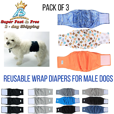 Male Dog Wrap Diapers Belly Band Wrap Pet Training Reusable XS S M L XL 3 Pcs $30.70