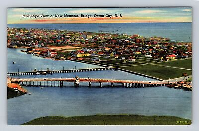 #ad Ocean City NJ New Jersey Birds Eye New Memorial Bridge Vintage Postcard $7.99