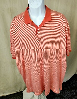 #ad Orvis Signature Mens Sz 2XLPeach Coral Stripe Pull over Polo Shirt #424 $17.90