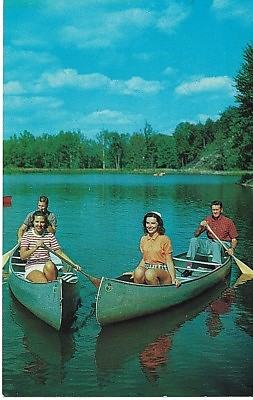 #ad Postcard PA Chrome Poconos Bushkill Falls House Boaters Boating VTG Clothes $2.99
