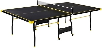 #ad Official Size Outdoor Indoor Tennis Ping Pong Table Black Yellow 2 Paddle 2 Ball $268.99