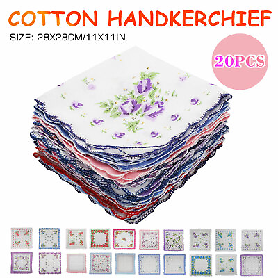 #ad 20PCS Women Vintage Floral Flowers Handkerchief 100% Cotton Square Hanky Ladies $11.98