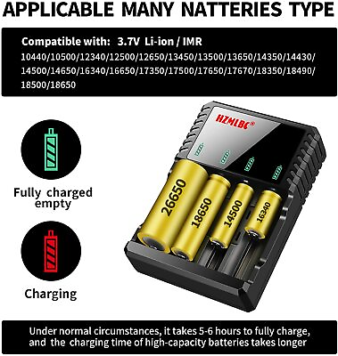 #ad Smart Battery Charger 4 Slot for 26650 16340 14500 Li ion Rechargeable Battery $11.98