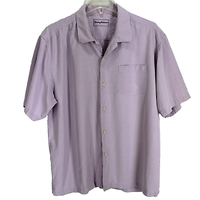 #ad Tommy Bahama Silk Shirt Mens Size XL Solid Purple Short Sleeve Button Front $21.99