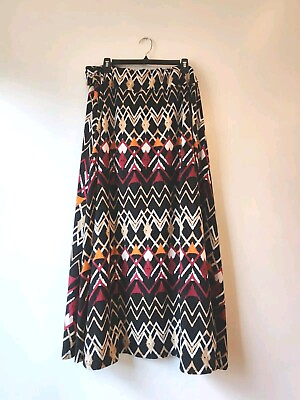 #ad Sz 3X Robert Louis Black Geometric Print Colorful Pull on Long Skirt Maxi Skirt $23.99