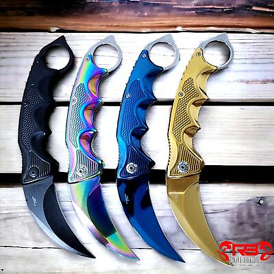 #ad 8quot; KARAMBIT SPRING POCKET KNIFE Tactical Open Folding Claw Assisted Blade Combat $17.62