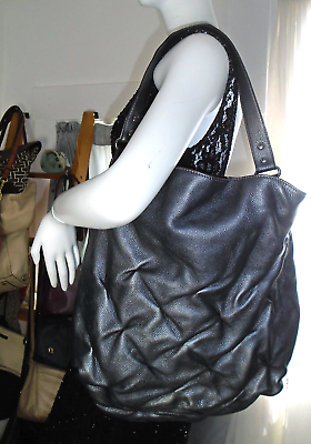 #ad AIMEE KESTENBERG Hobo Tote Handbag Metallic Silver Leather Shoulder Bag NWOT $66.45