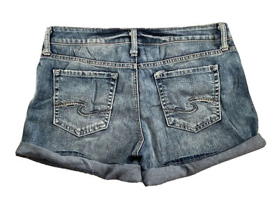 #ad Silver Jeans Mid Rise Elyse Curvy Cuffed Distressed Denim Shorts Women 28 DEFECT $19.48