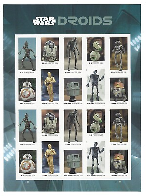 #ad 2021 Scott #5573 5582 STAR WARS DROIDS U.S. Forever Stamps Sheet of 20 $13.59
