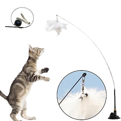 #ad Cat Teaser Toys Strong Suction Base Feather Adsorbable IQ Improving Cat Wand λю $4.73
