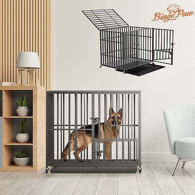 38 42 46’’ Heavy Duty Dog Crate Rolling Metal Dog Cages 2Latch with Feed Door $158.97