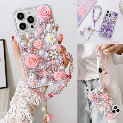 #ad Bling Glitter Diamond Case Cute Girl Cover w Lanyard For iPhone 14 15 Pro Max $13.98