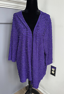 #ad Maggie Barnes for CATHERINES 1X Petite Open Front Cardigan Purple Hook n Eye $13.99