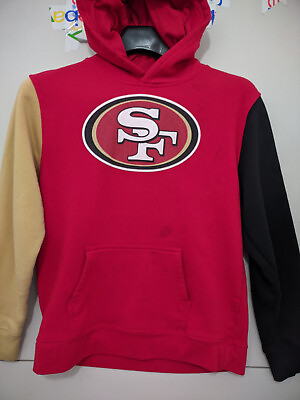 #ad San Francisco 49ers Sweatshirt Boys XL Red Hoodie Pullover Contrast Patchwork $12.50