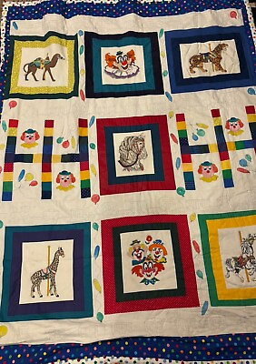 #ad Embroidered Patchwork Clown Circus Balloon Blanket Quilt 80x62 $149.99