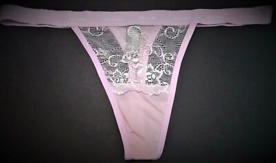 #ad Daisy Fuentes Pretty Lace amp; Nylon Thong Panty Panties Briefs Lavender Size S $14.99