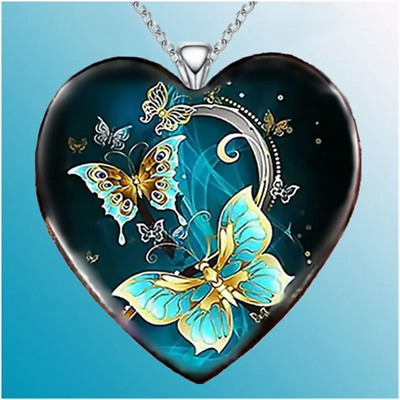 #ad Fashion Heart Shaped Blue Green Butterfly Pendant Necklace Jewelry Women Unique $9.98