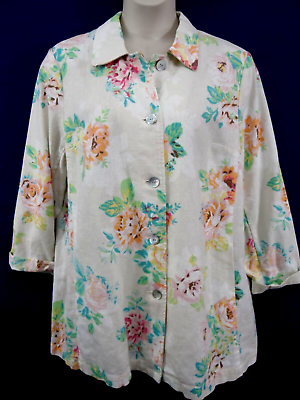 #ad New J. JILL Womens XL Floral Button Down Linen Blend Jacket Shirt NWT $129 $23.79