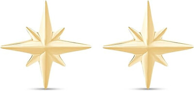 #ad Plain Minimalist North Star Stud Earrings 14k Yellow Gold Plated Sterling Silver $32.19