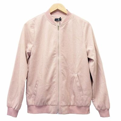 #ad NWT Ampersand Avenue Pink Herringbone Full Zip Bomber Jacket Coat Size Small NEW $50.00