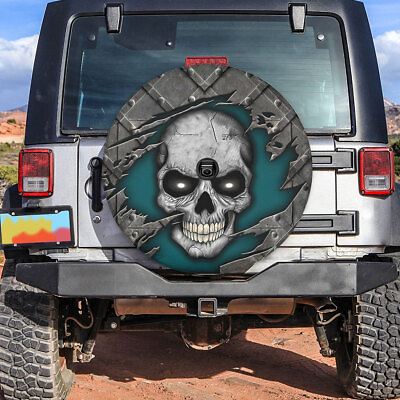 #ad Skull Spare Tire Cover Car Halloween Skeleton Bone Wheel Tire Cover Car Dad Gift $37.86
