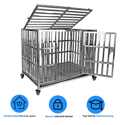 #ad #ad 42 Inch Heavy Duty Dog Cage Stainless Steel Large Dog Crate Folding Pet Kennel $179.98