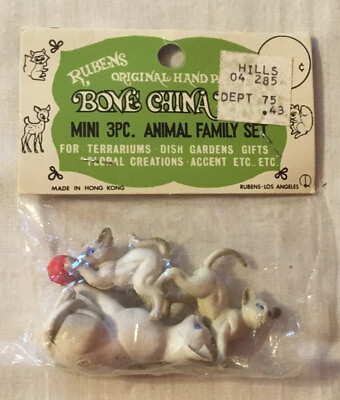 #ad Vintage Rubens Mini 3 Pc Cat Family Hand Painted Hong Kong Bone China Like $10.00