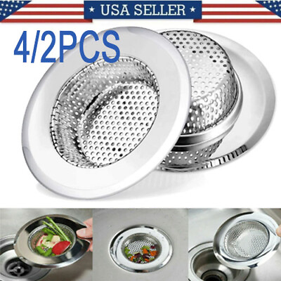 #ad 4 2pc 4.5quot; Kitchen Sink Strainer Stopper Stainless Steel Drain Basket Waste Plug $9.89