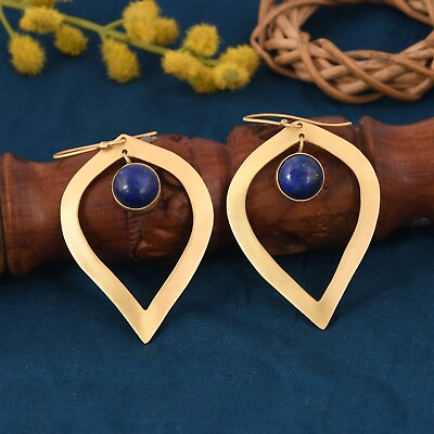#ad Women#x27;s Teardrop Charming Earrings In Gold Plated With Lapis For Wedding Jewelry $25.99